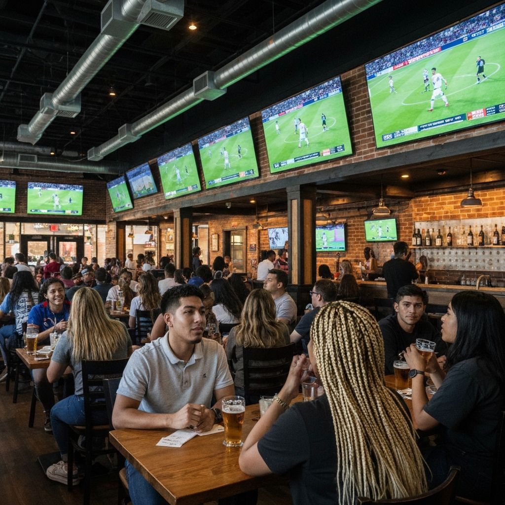 Vibrant Atlanta sports bar with fans watching soccer