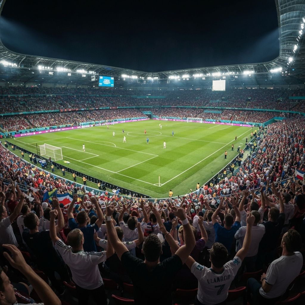 Packed soccer stadium during FIFA World Cup match